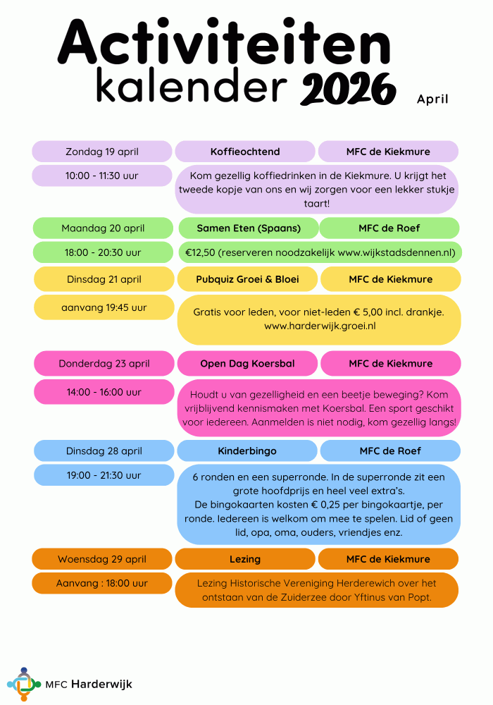 Activiteiten kalender april 2026