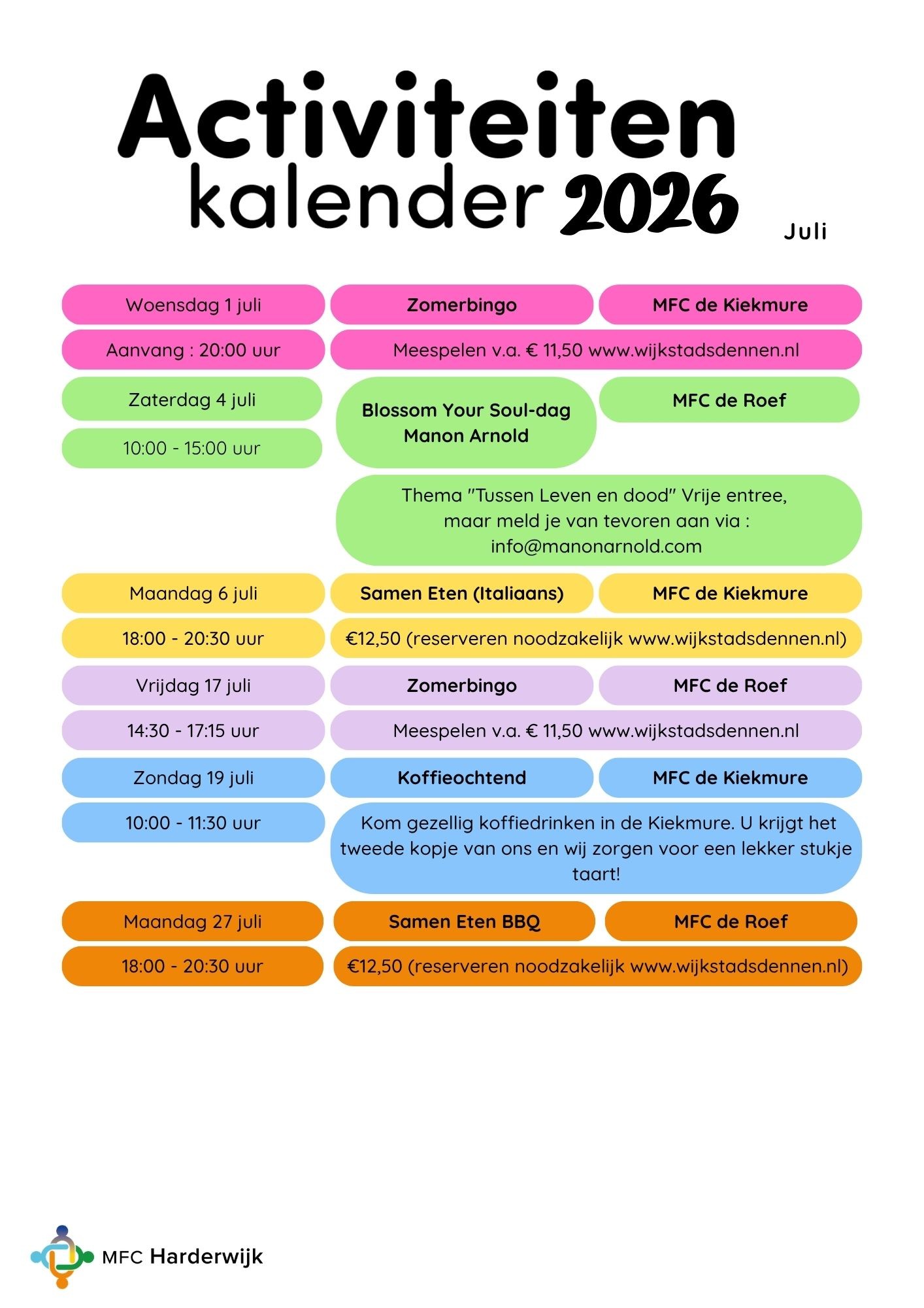 Activiteitenkalender juli 2026