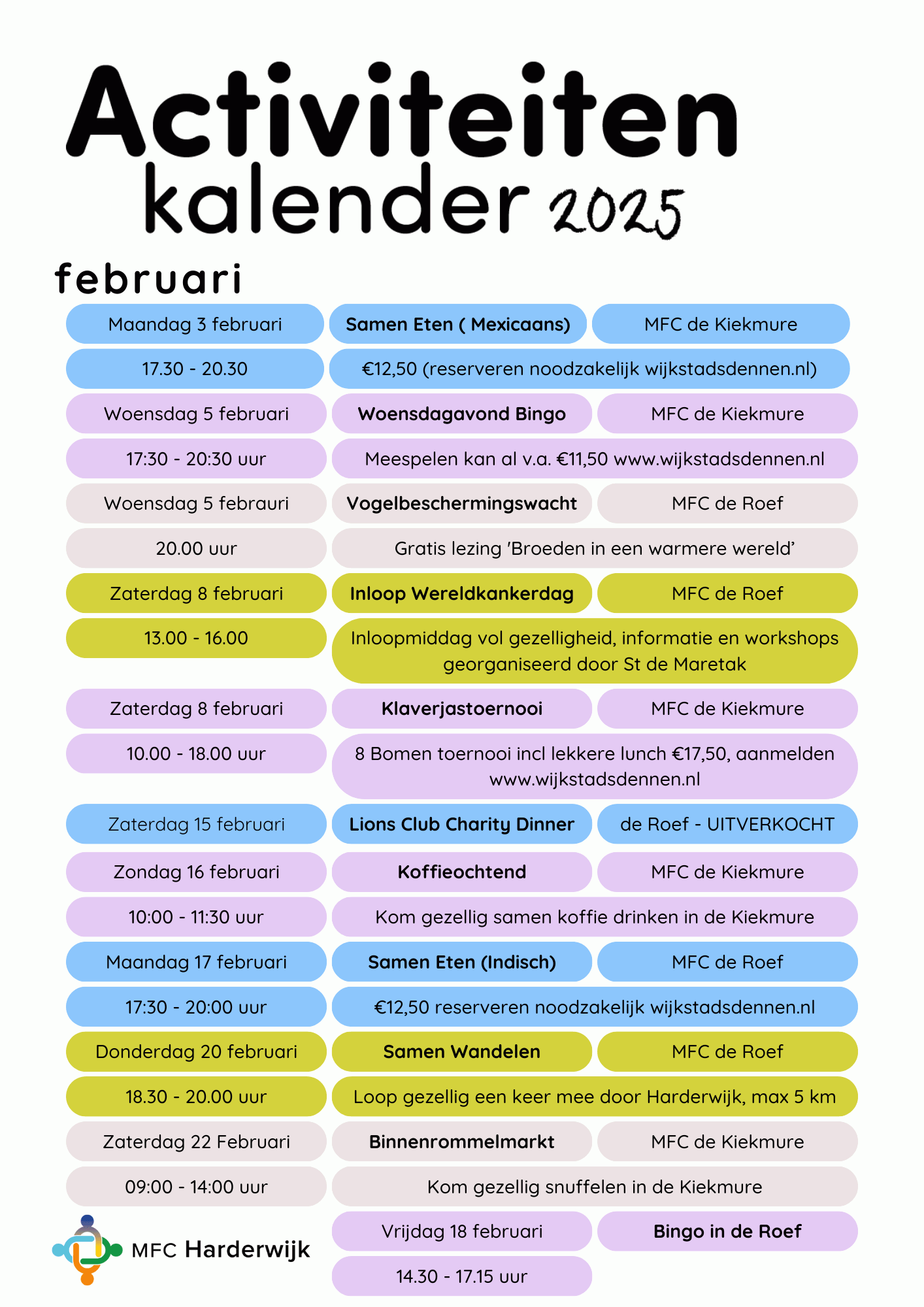 Activiteiten kalender februari 2025