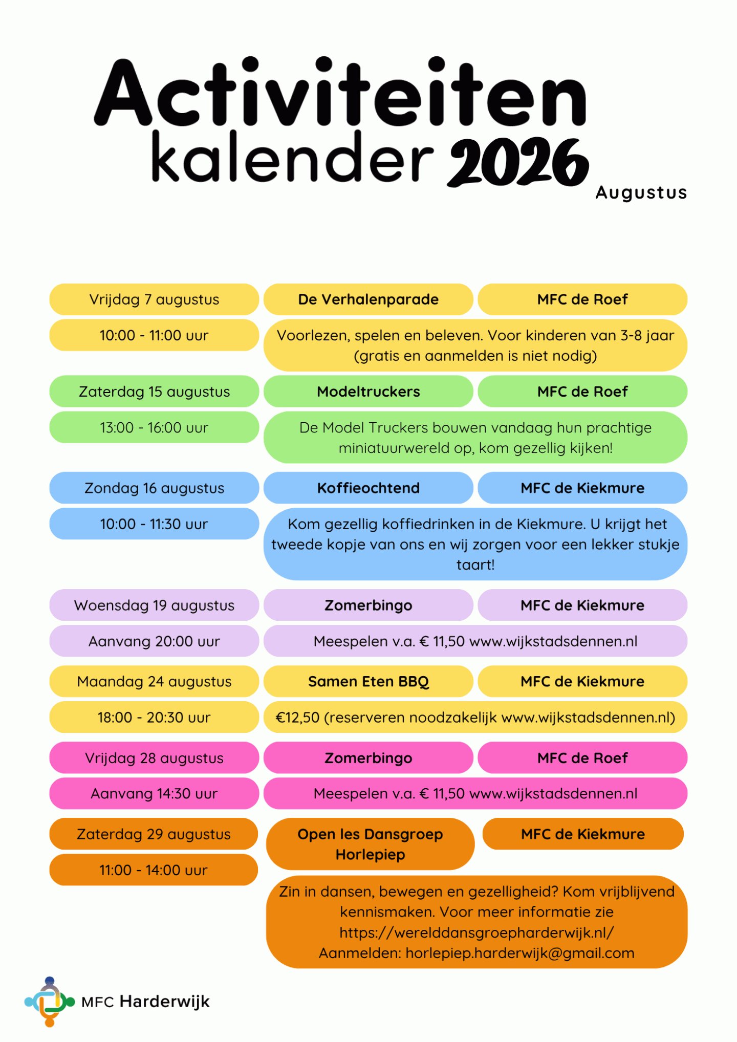 Activiteitenkalender augustus 2026