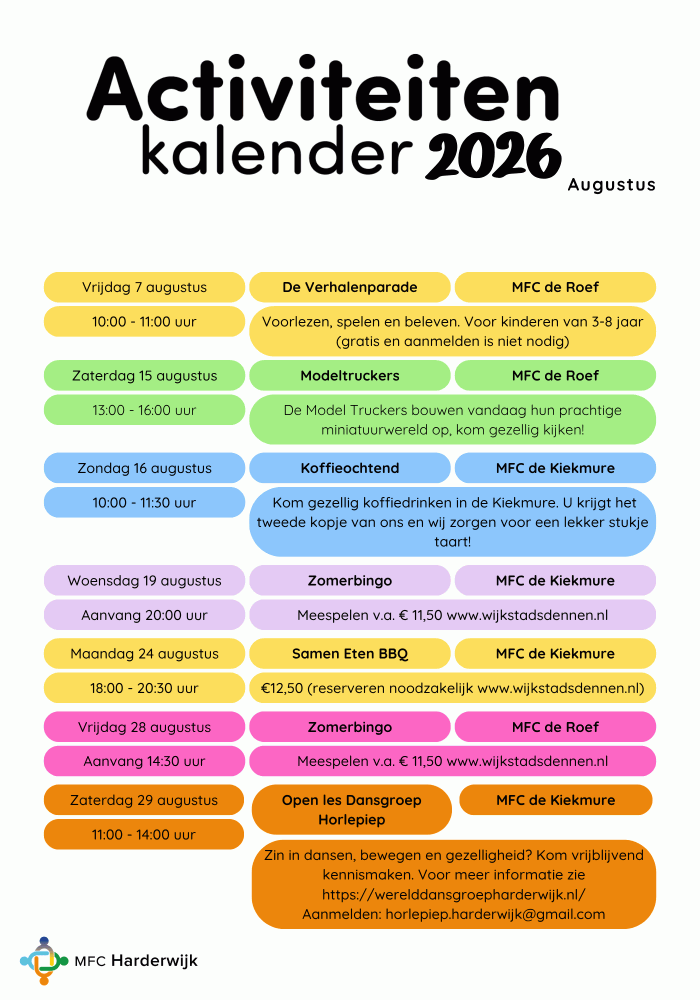 Activiteitenkalender augustus 2026